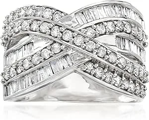 Ross-Simons 1.25 Ct. T.W. Baguette And Round Diamond Highway Ring In Sterling Silver