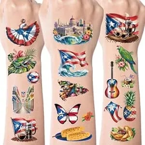 Puerto Rico Temporary Tattoos, 8 Sheets 300+ Puerto Rico Party Decorations, Pr Rican Flag Fake Tattoo Stickers For Kids Adults For Patriotic Anniversary Veterans National Day Festival Decor