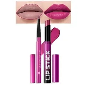 Amy'S Diary 2pcs Hot Pink Lipstick And Lip Liner Combo, Lip Liner And Lip Stick Kit For Women, Matte Lip Pencil And Smooth Hydrating Lipstick, Non-Stick Lip Makeup Set (05# Rose Pink)