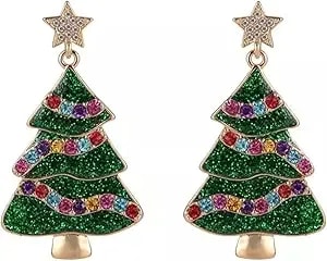 Hallmark Enamel And Stone Christmas Tree Earrings