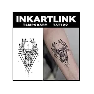 Inkartlink Tattoo Tech, 2 Sheets Large Semi Permanent Tattoo, Adult Art Design Temporary Tattoos, Lasts 1-2 Weeks, Waterproof, Realistic Look, No Adhesive, No Reflection (Deer Deity Design)