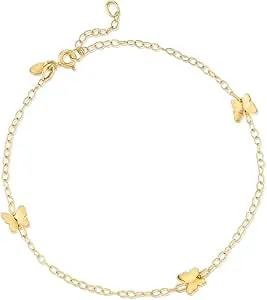 Ross-Simons Italian 14kt Yellow Gold Butterfly Station Anklet. 9 Inches