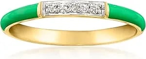 Ross-Simons Green Enamel Ring With Diamonds In 18kt Gold Over Sterling
