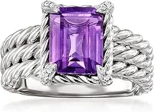 Ross-Simons 2.30 Carat Amethyst 3-Row Ring With White Topaz In Sterling Silver