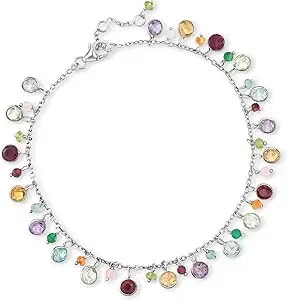 Ross-Simons 12.70 Ct. T.W. Multi-Gemstone Drop Anklet In Sterling Silver. 9 Inches