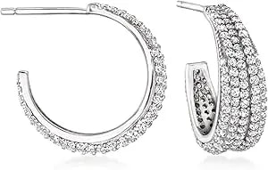 Ross-Simons 1.60 Ct. T.W. Cz C-Hoop Earrings In Sterling Silver