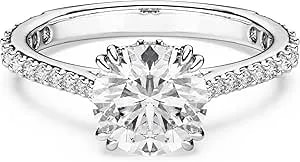 Swarovski Stilla Cocktail Ring, Round Cut, Pavé, White, Silver-Tone Finish