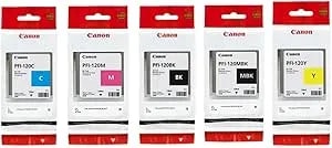 Canon PFI120 Pigment Ink Tank Bundle (Matte Black, Cyan, Magenta, Yellow, Black) In Retail Packaging