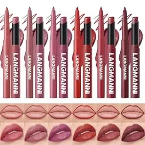 Jolilab 12pcs Lip Set: 6 Colors Lip Liner+6 Colors Lipstick,Matte/Creamy,Smooth Creamy Texture,Long-Lasting,Bold/Nude Shades For Daily/Party, Vegan,Gift For Makeup Lovers.(Rich - Color Set B)