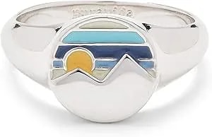 Pura Vida Silver-Plated Twin Peaks Enamel Signet Ring - Brass Band, Sizes 5-9