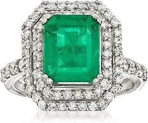 Ross-Simons 3.00 Carat Emerald And 1.60 Ct. T.W. Diamond Ring In 14kt White Gold