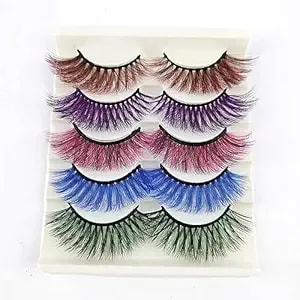 Colored Lashes muqiu37 Colorful Eyelashes Halloween Easter Faux Mink False Eye Lashes With Color Long Dramatic Party Fake Eyelashes Cosplay Lashes Makeup Tools 5 Pairs (mq307-15mm)