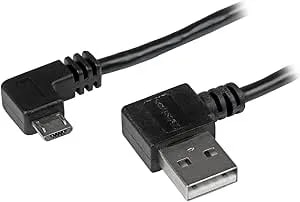 Startech.Com 1m 3 Ft Micro-USB Cable With Right-Angled Connectors - M/M - USB A To Micro B Cable - 3ft Right Angle Micro USB Cable (USB2AUB2RA1M), Black
