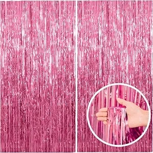 2 Pack Pink Backdrop Party Decorations Tinsel Curtain Party Backdrop Foil Fringe Birthday Decorations Photo Booth Streamer Backdrop Pink Theme Bachelorette Graduation Decor