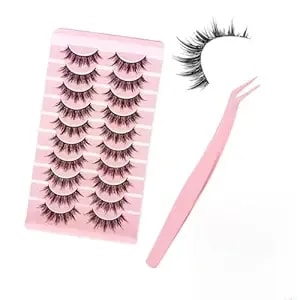 10 Pairs Anime Lashes With Tweezers, Spiky 3d Cat Eye False Eyelashes, Long Lasting Soft Band, Natural Look For Cosplay Party Makeup