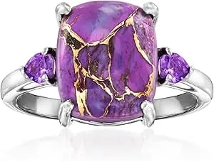 Ross-Simons Purple Turquoise And .20 Ct. T.W. Amethyst Ring In Sterling Silver