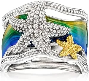 Ross-Simons Multicolored Enamel Starfish Ring In 2-Tone Sterling Silver