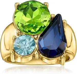 Ross-Simons 14kt Yellow Gold-Plated Ring With Simulated Tonal Blue And Green Gemstones