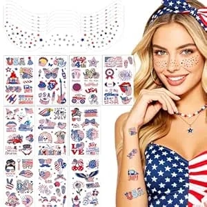 116pcs Fourth Of July Face Tattoos, 6pcs 4th Of July Face Tattoos And 110 Pcs Patriotic Temporary Tattoos For Independence Day Memorial Day Patriotic Party Supplies, Fourth Of July Accessories