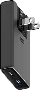 Nomad 65w Slim Power Adapter Carbide, Flat Wall Charger With Dual USB C Cable Ports, Flat Charger Block With Fast Charge Ports, Slim Charger Block Flat USB C Wall Plug And Wall Charger