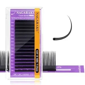 Nagaraku Individual Eyelash Extensions, Volume & Classic Lashes 5th Generation Soft Natural Beauty Salon Professional Anti-Rebound Single Lash Extension Supplies 16 Rows -0.07 D Curl 7-15mm Mix