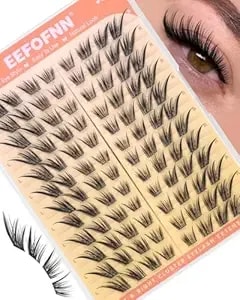 Eefofnn Wispy Lash Clusters Natural Cluster Eyelash Extensions Cat Eye Lashes C Curl Short Eyelash Clusters 10-14mm (Pre Mapped) Individual Lashes Diy Fox Eye Lash Extension Thin Band For Natural Look