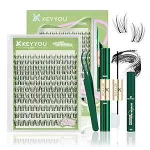 Keyyou Lash Extension Kit 144pcs Angel Lash Clusters Kit Thick Eyelash Extension Kit With Glue And Seal,Tweezers,Remover For Diy Lash Extension Kit At Home（Kit-Angel a08-D-8-18mix）