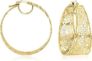 Ross-Simons Italian 14kt Yellow Gold Textured And Polished Lace Hoop Earrings