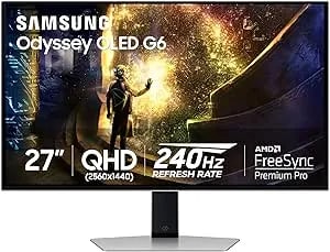 Samsung 27” Odyssey OLED G6 (G61SD) QHD & QD-OLED 240Hz 0.03ms Freesync Premium Pro Gaming Monitor With Sleek Metal Design, 3 Year Warranty, US, LS27DG610SNXZA