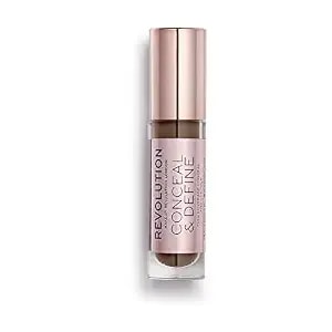 Revolution, Conceal & Define Concealer, Full Coverage & Lightweight, Long-Lasting Matte Finish, Vegan & Cruelty Free, c18 Dark To Deep Skin Tones, 0.14 Oz