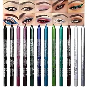 Evpct 12pcs Green Blue White Black Brown Purple Color Gel Glitter Eyeliner Pencils Set For Women Waterline Waterproof Smudge Proof Lapiz De Ojos Delineador De Ojos Contra El Agua Eye Liner Makeup 1-5