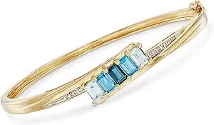 Ross-Simons 3.10 Ct. T.W. Tonal Blue Topaz Bangle Bracelet With Diamonds In 18kt Gold Over Sterling