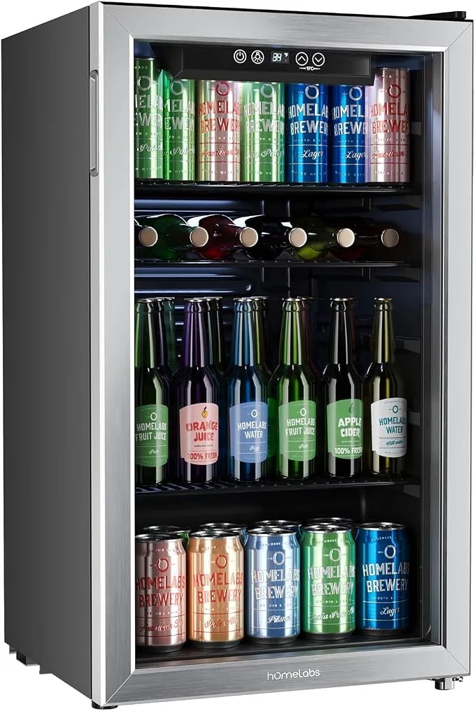 Homelabs Beverage Refrigerator And Cooler - Mini Fridge With Glass Door For Soda Beer Or Wine - 120 Cans Capacity - Small Drink Dispenser Machine For Office Or Bar With Adjustable Removable Shelves