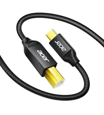 Acer Usb B To Usb C Printer Cable 6.6 Ft, Nylon Printer Cord To Usb C For Macbook Pro/Air, Midi Cable For And Yamaha & Casio Digital Piano, Midi Keyboards, Dj Controllers, Dacs To Ipad