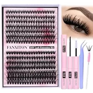 Fanxiton Diy Individual Eyelash Extension Kit, Thick Volume Lash Clusters 40d+50d D Curvature, 280 Pieces Thin Band Cluster Lashes With Bond And Seal Tweezers