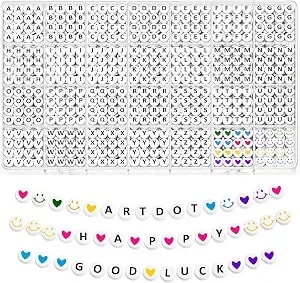 Artdot 1400 Pcs Letter Beads For Jewelry Making Kit, 28 Styles Alphabet Beads For Friendship Bracelets Assorted Preppy Beads With Storage Case, Black White Box Packed