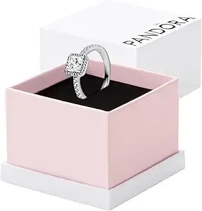 Pandora Square Sparkle Halo Ring - Ring For Women - Layering Or Stackable Ring Rose With Clear Cubic Zirconia - Gift For Her - With Gift Box
