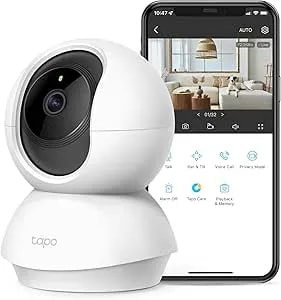 Tapo Tp-Link 2k Pan Tilt Security Camera For Baby Monitor, Dog Camera W/Motion Detection, 2-Way Audio Siren, Night Vision, Cloud &Sd Card Storage (Up To 256 Gb), Works With Alexa & Google Home (c210)