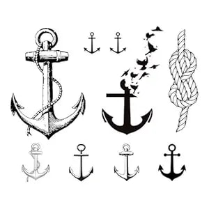 Anchor Temporary Tattoos Set - Waterproof Nautical Semi-Permanent Tattoos For Wrist, Finger, Neck & Leg, Sailor Body Art For Men And Women