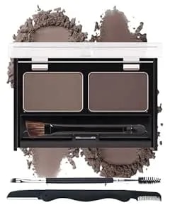 Eyebrow Powder Kit-Waterproof Two Colors Brow Powder Tinted Palette Long Lasting Up To 16h, Brown/Dark Brown Brow Filler Defined&Sculpt Natural Eyebrow Makeup For Sparse Brow With Brow Brush &Razor-03