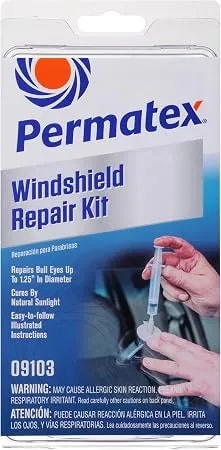 Permatex 09103 Automotive Windshield Repair Kit For Chipped And Cracked Windshields. Permanent Air-Tight Repairs, With Repair Syringe & Plunger, 9-Piece Kit