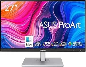 Asus Proart Display 27" Monitor pa278cv - Wqhd (2560 X 1440), Ips, 100% Srgb, 100% Rec. 709, δE < 2, Calman Verified, Usb Hub, Usb-C, Displayport Daisy-Chaining, Hdmi, Eye Care, Height Adjustable