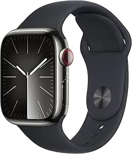 Apple Watch Series 9 [GPS + Cellular, 45mm] - Graphite Stainless Steel Case With Midnight Sport Band, S/M (Renewed Premium)