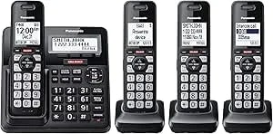Panasonic Cordless Phone With Advanced Call Block, Link2Cell Bluetooth, One-Ring Scam Alert, And 2-Way Recording, Answering Machine, 4 Handsets - KX-TGF944B (Black)