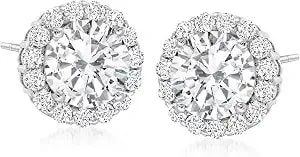 Ross-Simons 3.60 Ct. T.W. Cz Halo Stud Earrings In Sterling Silver