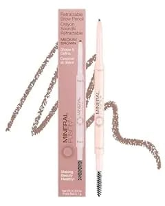 Mineral Fusion Retractable Brow Pencil (Medium Brown) - Tzr 2025 Beauty Heroes Award Winner - Shape & Define Eyebrow With Blending Spoolie Brush - Velvety Smooth, Long-Lasting Color - Vegan Formula