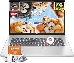 Hp 17 Inch Laptop 2026 For Business Student, Windows 11 Pro, 16gb Ram, 512gb Ssd, Amd Ryzen 5 7430u, 17.3" Anti-Glare Fhd Ips Display, Amd Radeon Graphics, Copilot Key, Bluetooth 5.4, W/Accessories