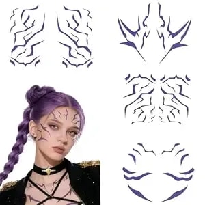 Purple Temporary Tattoo Stickers – 8 Pcs Movie Anime Kpop Theme Purple Tattoos Realistic Waterproof Body Art For Cosplay, Halloween, And Party Makeup(For Full Body)